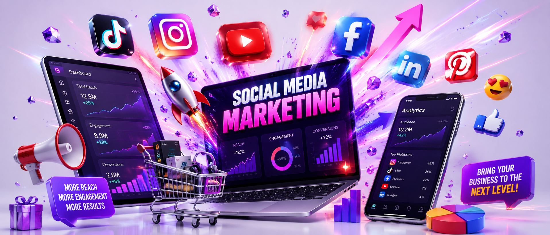 Social Media Marketing für YouTube, TikTok, Instagram und Facebook Ads
